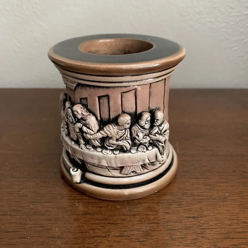 Ceramic Last Supper Tea Light Candle Holder Christmas Scene Column Heavy